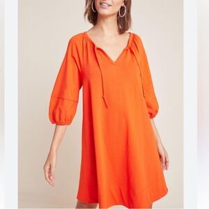 Anthropologie Dress Orange 3/4 Sleeve Shirt Dress Size Small